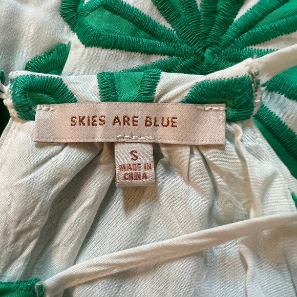 Skies are Blue Green and White Floral Embroidered Mini Dress Small Sleeveless - Picture 4 of 6